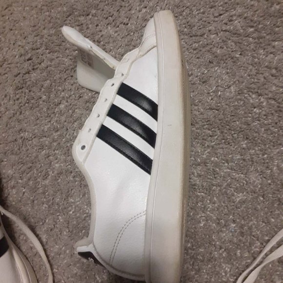 Women's Size 8.5 Adidas Cloudfoam Advantage Shoes White w/ Black Stripes - Picture 6 of 15